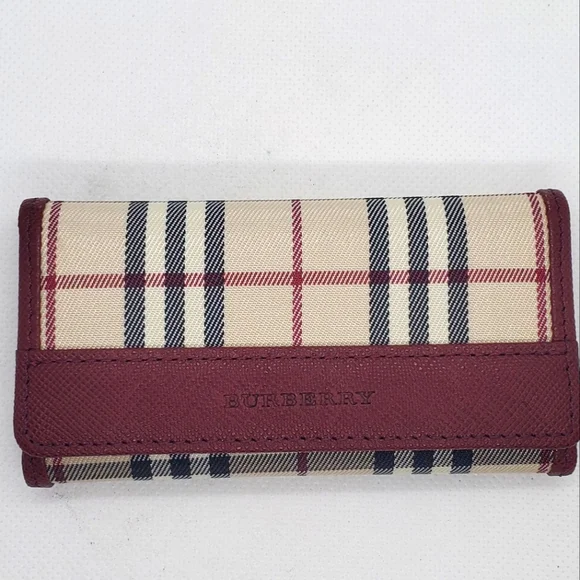 BURBERRY- Burgundy Key Holder with Gold Accents -Like-New -